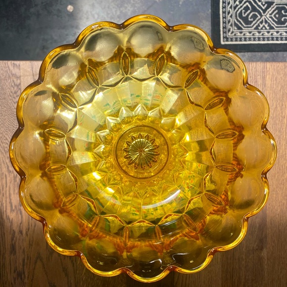 Vintage Anchor Hocking Fairfield Pedestal Bowl, Vintage Amber Glass Bowl - Picture 7 of 8